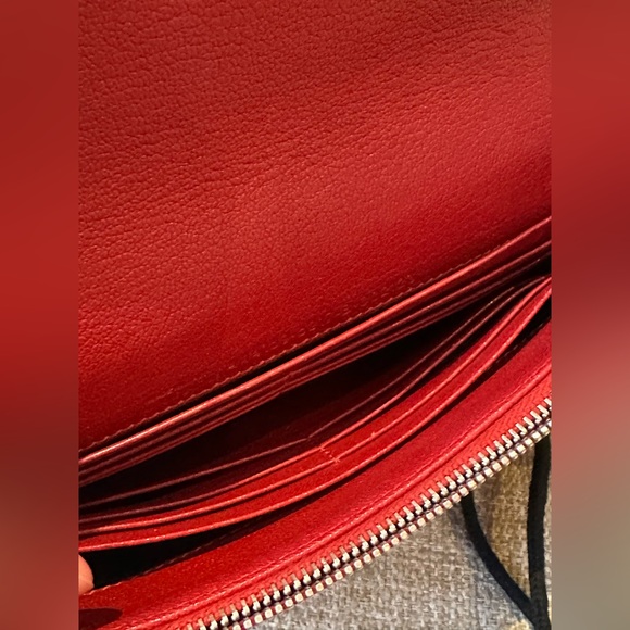 Balenciaga Red Lambskin Leather Metallic Edge Wallet On Chain Bag - Picture 13 of 14
